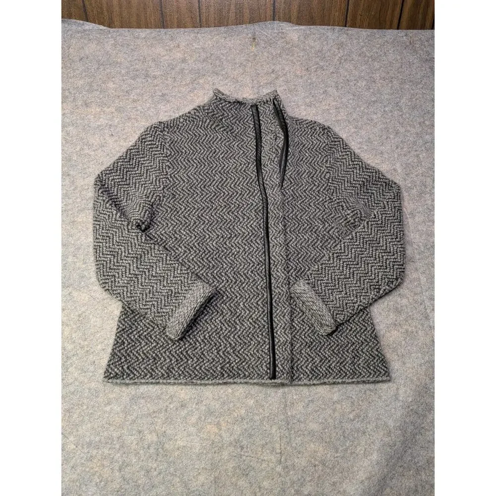 Eileen Fisher Organic Wool/Alpaca Tweed Short Coat w/Stand up Collar Grey Large